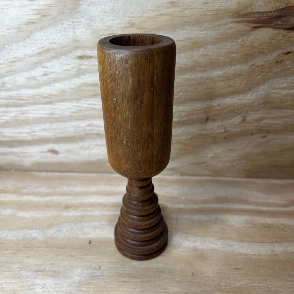 Vintage 8" Wooden Goblet Chalice or Candle Holder Hand Turned Rustic Decor